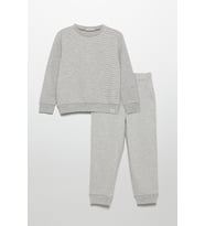 İnce Çizgili Sweatshirt Jogger Gri Alt Üst Takım
