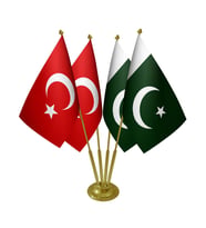 Masa Üstü Pakistan Bayrağı Türk Bayrağı Dörtlü Pirinç Direk Masa Bayrak Seti
