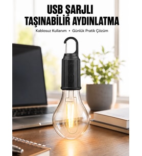 Şarjlı Dekoratif Kamp Lambası Askılı Ampul Led Işık Type-c Girişli