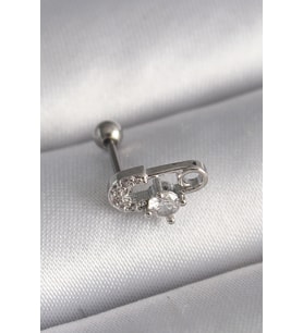 Gümüş Renk Zirkon Taşlı Toplu İğne Tragus Piercing - EBJ241123W29426