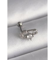 Gümüş Renk Zirkon Taşlı Toplu İğne Tragus Piercing - EBJ241123W29426
