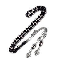 Erkek 7x11mm Siyah Sürmeli Kokulu Toz Kehribar Tesbih (Çok Renkli)