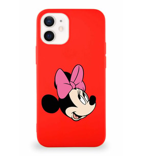 Apple iPhone 12 Mini Soft Premier Kapak Minnie Mouse-A Tasarımlı Silikon Kılıf - Kırmızı (Şeffaf)