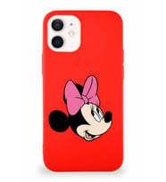 Apple iPhone 12 Mini Soft Premier Kapak Minnie Mouse-A Tasarımlı Silikon Kılıf - Kırmızı (Şeffaf)