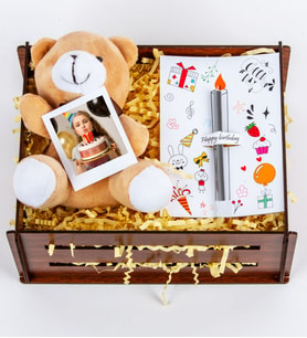 Kişiye Özel Doğum Günü Hediye Seti- Peluş Ayıcık Anahtarlık- Polaroid Fotoğraf - Doğum Günü Kartı-Mumu