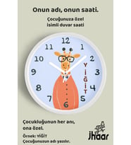 İsme Özel Sevimli Zürafa Çizimli Çocuk Odası Duvar Saati Orta Boy 30 cm Beyaz Camlı Sessiz