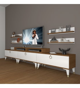 Decoraktiv Ekoflex 270R Mdf Gold Tv Ünitesi Tv Sehpası - Ceviz Beyaz (Beyaz - Kahverengi)
