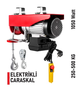 Elektrikli Motorlu Vinç Caraskal 500-750 Kg 220V 20M Halat Zincir Kaldırma Makinesi Kumandalı