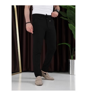 Ütü Gerektirmeyen Gofre Kumaş Jogger Pantolon (Siyah)