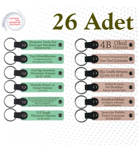 Yeşil & Pudra, Dil Kursu Mezunlarına Hatıra, 26’lı Set, İsim Yazılabilen Deri Anahtarlık