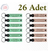Yeşil & Pudra, Dil Kursu Mezunlarına Hatıra, 26’lı Set, İsim Yazılabilen Deri Anahtarlık