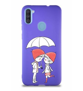 Samsung Galaxy M11 Soft Premier Kapak Aşk Tasarımlı Silikon Kılıf - Mor (Şeffaf)