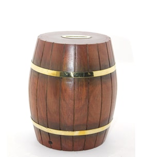 Pirinç Ahşap Fıçı Kumbara 18 Cm