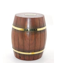 Pirinç Ahşap Fıçı Kumbara 18 Cm