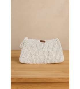 Lunaria Gümüş Beyaz Örgü Clutch Çanta (Astarlı)