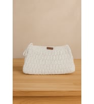 Lunaria Gümüş Beyaz Örgü Clutch Çanta (Astarlı)