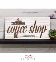 BK Gift Kişiye Özel Dekoratif Ahşap Coffee Shop Tabelası 61cm - Model 5