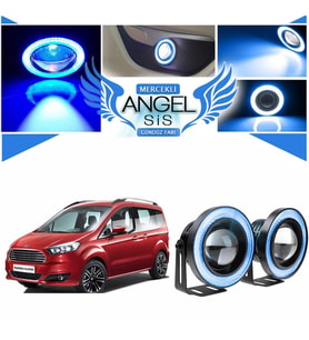 Ford Tourneo Courier Uyumlu, Universal Mercekli Led Angel Sis Farı, 76mm Buz Mavi Renk