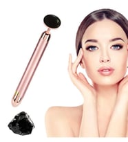 Titreşimli Güzellik Masaj Kalemi Doğal Black Obsidian Taş, Pembe Çubuk