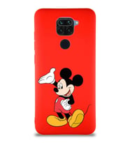 Xiaomi Redmi Note 9 Soft Premier Kapak Mickey Mouse-C Tasarımlı Silikon Kılıf - Kırmızı (Şeffaf)