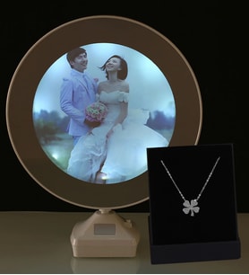 Sihirli Led  Ayna Kişiye Özel & Yonca Kolye Kutulu