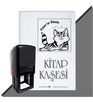 Kişiye Özel  Çizgili Kedi 2 Tarihli Kitap Kaşesi (Siyah)