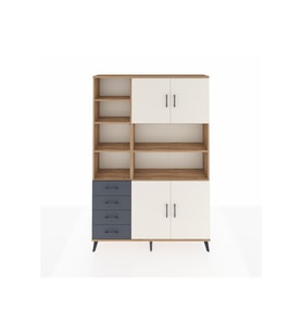 Arges Dolap 9 Raflı 4 Çekmeceli 4 Kapaklı 132x30x195 Çam-Aytaşı/Antrasit