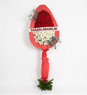 Okaliptus Eşliğinde Beyaz ve Kırmızı Gerbera Ayaklı Çelenk