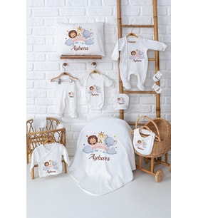 Pia Baby Premium Lüks Yenidoğan Erkek Bebek Hediyesi 11 Parça İsim Baskılı Set 5010-00 (Ekru)