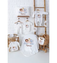 Pia Baby Premium Lüks Yenidoğan Erkek Bebek Hediyesi 11 Parça İsim Baskılı Set 5010-00 (Ekru)