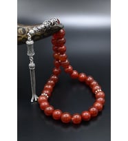 Doğal Akik Taşlı Tesbih 925 Ayar Gümüş Püsküllü 10mm Küre Kesim 902576