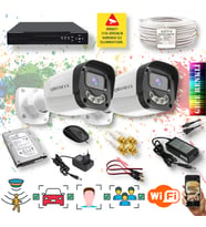 2 Kameralı Set - Yapay Zeka Özellikli Gece Renkli Gösteren 5MP SONY Lensli 4 Ultra Warm Ledli FULLHD Güvenlik Kamerası Seti 2304W-104