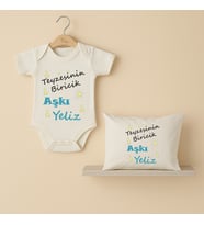 Pia Baby B29 %100 Pamuk Teyzesinin Biricik Aşkı Yazılı İsme Özel Bebek Body Ve Yastık Kılıfı (Ekru)