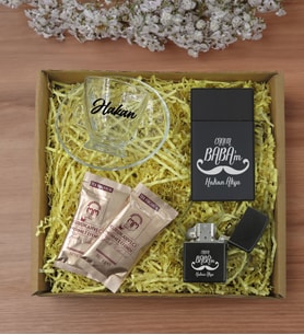 BK Gift Kişiye Özel İsimli DTF Baba Temalı Cam Kahve Fincanı & Türk Kahvesi & Sigara Kutusu & Çakmak Hediye Seti-2, Babaya Hediye, Babalar Günü Hediyeleri