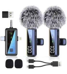 Torima Yaka Mikrofonu Type-C Lightning Aux 2 Adet 3IN1 Kablosuz Mikrofon H68 Siyah