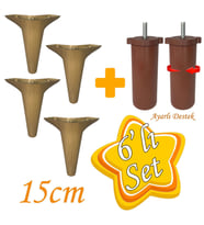 Zelve 6'Lı Set Mobilya Ünite Çekyat Koltuk Kanepe Ayarlı M8 Destek Ayağı 15 Cm Açık Ceviz Baza Ayak
