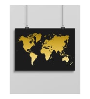 Gold Dünya Haritası Minimal Çerçevesiz Poster – Modern Duvar Dekoru Çerçevesiz Poster -Dijital Baskı Harita (Siyah-Gold)
