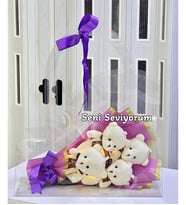 Çanta İçerisinde Led Işıklı Mor Peluş Ayıcık Buketi Ayıcıklı Peluş Buket Çantalı Sevgililer Günü