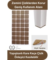 #Keçe 30x30 mm Yapışkanlı Kare Keçe Mobilya Altı Zemin Koruyucu Kahverengi Çizilme Önleyici Gürültü