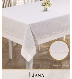 Çeyizlik Keten Masa Örtüsü Liana Model Krem 160x260 cm Dantel Yemek Dekoru