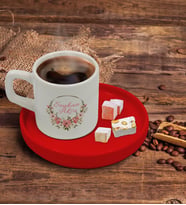 BK Gift Kişiye Özel Kırmızı Sunum Tabaklı Çiçek Tasarımlı Türk Kahvesi Fincanı Model 23