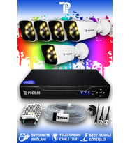 PICAM 5 Kameralı Kare 5 Dış Kamera Set HDD'siz Full HD Renkli Gece Görüşlü Güvenlik Kamerası Sistemi