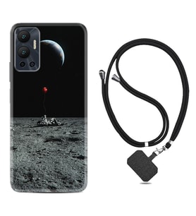 Infınix Hot 12 Kılıf Silikon Boyun Askılı İpli Desenli Silikon Astronoot Red Baloon 1608