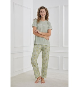 Kadın Likralı Süprem Bisiklet Yaka Pijama Takım  70109-1219