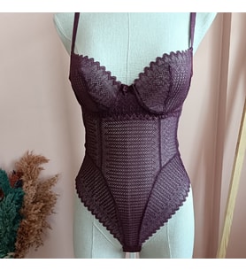 Valentina Zigzag Yumuşak Tül Detaylı Kadın Fantezi Bodysuit-VİŞNE ÇÜRÜĞÜ