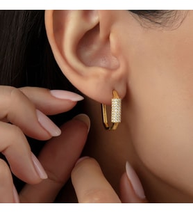 Usho Jewelry 925 Ayar Gümüş Taşlı Silindir Detay Küpe