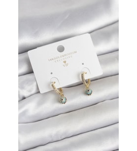 Minimal Nazarlı Model Gold Renk Zirkon Taşlı Kadın Küpe - TJ-BKP11642
