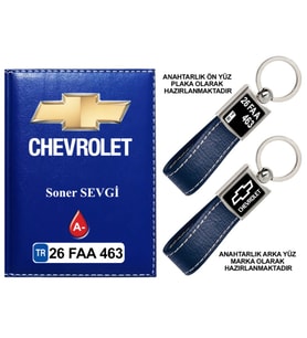 Plakanıza Özel Chevrolet Logolu Lacivert Ruhsat Kabı ve Anahtarlık