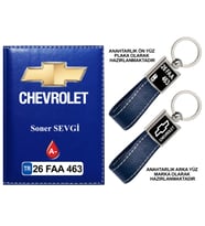 Plakanıza Özel Chevrolet Logolu Lacivert Ruhsat Kabı ve Anahtarlık