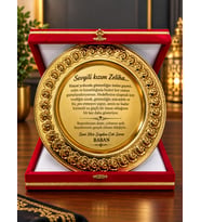 Kırmızı Siyah Kadife Kutulu Metal Plaket Gold Renk Desenli Hizmet Anısı Başarı Tebrik Ödül Plaketi Personel Anı Ödülü